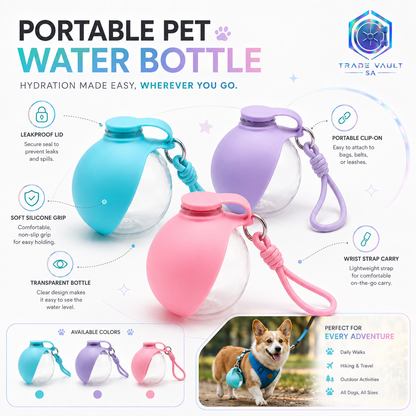 TradeVault 3-in-1 Portable Pet Water Bottle with Fold-Out Bowl & Carry Loop