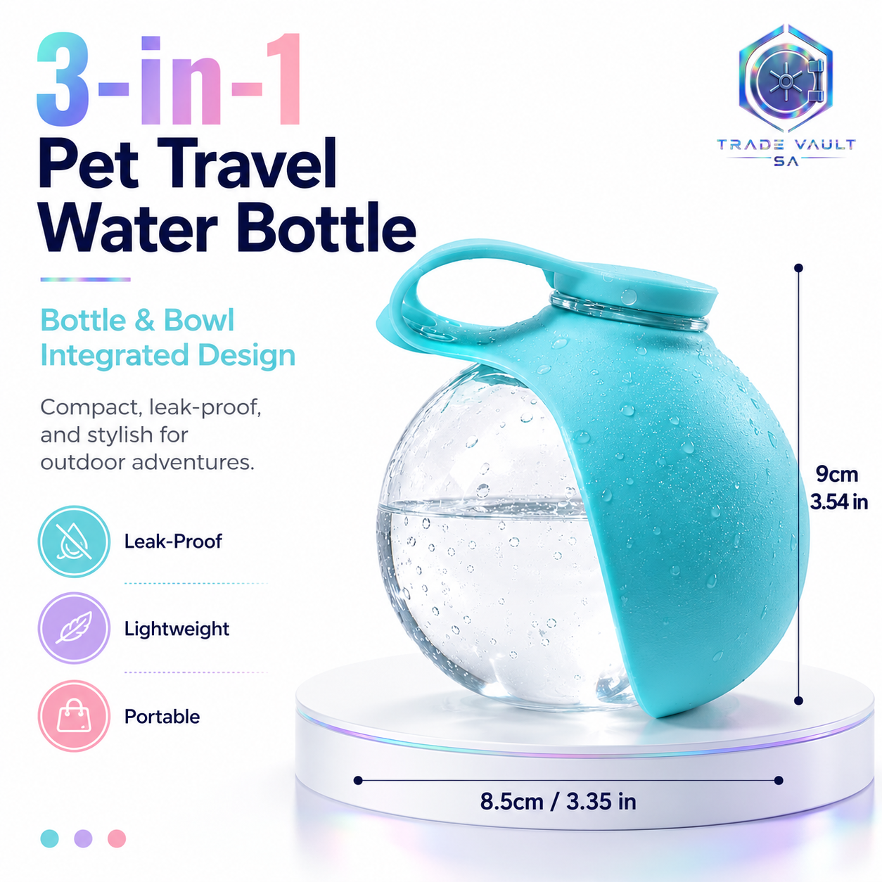 TradeVault 3-in-1 Portable Pet Water Bottle with Fold-Out Bowl & Carry Loop
