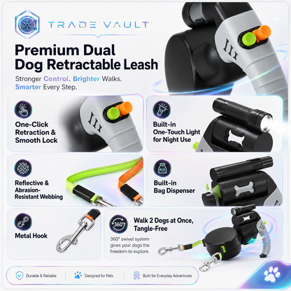 TradeVault 2-in-1 Heavy-Duty Retractable Dog Leash