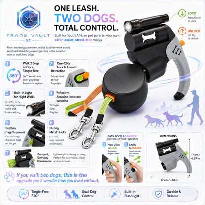 TradeVault 2-in-1 Heavy-Duty Retractable Dog Leash