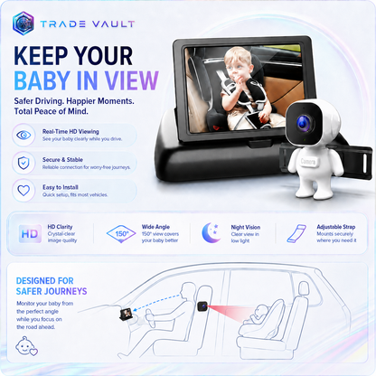 TradeVault Rear Facing Camera for And Toddlers with Night Vision And Wide Angle for In-Car Child Safety Monitoring