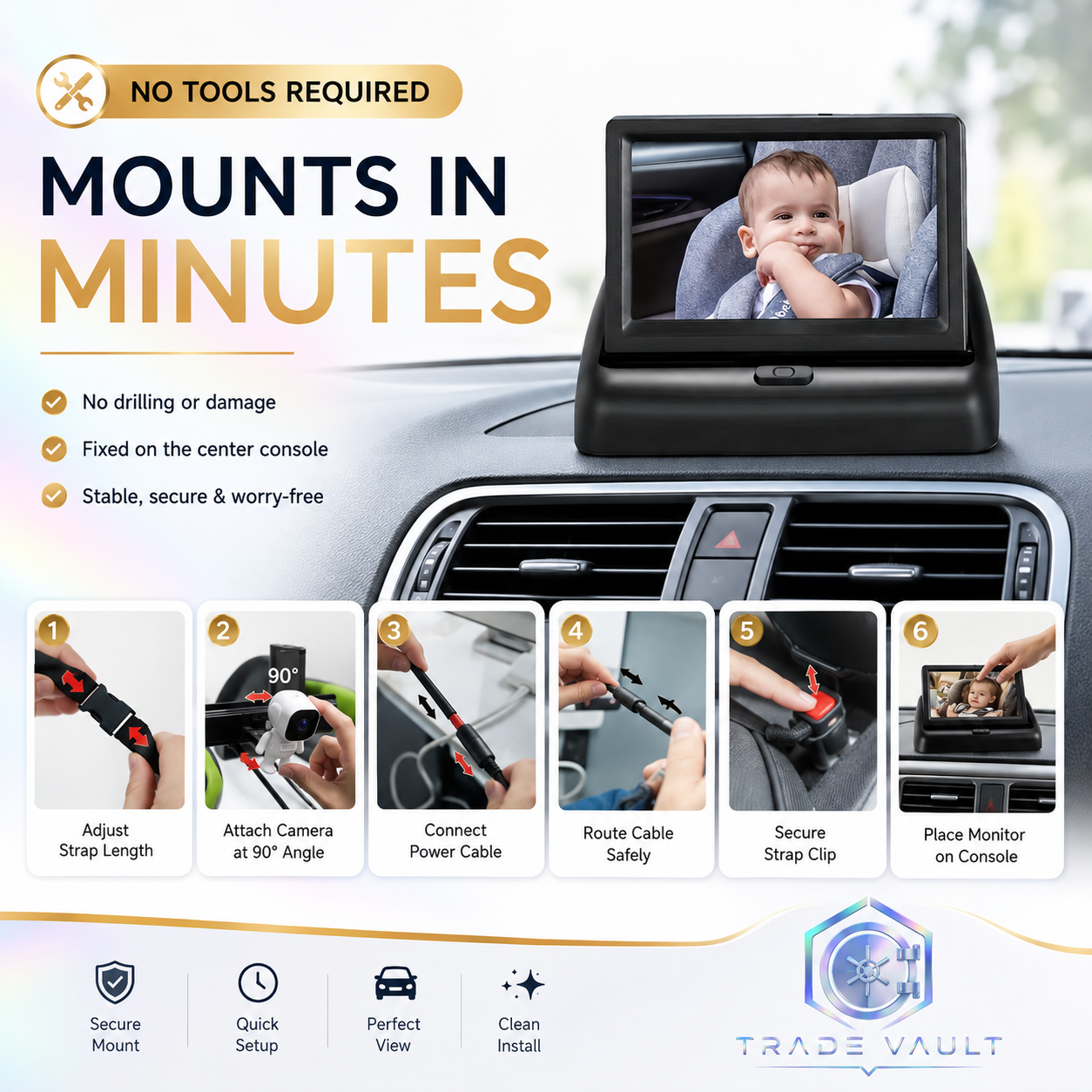 TradeVault Rear Facing Camera for And Toddlers with Night Vision And Wide Angle for In-Car Child Safety Monitoring