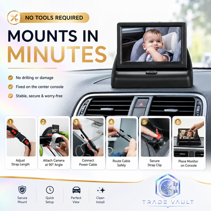TradeVault Rear Facing Camera for And Toddlers with Night Vision And Wide Angle for In-Car Child Safety Monitoring