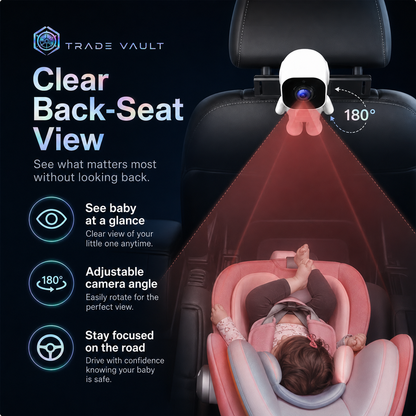 TradeVault Rear Facing Camera for And Toddlers with Night Vision And Wide Angle for In-Car Child Safety Monitoring