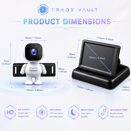 TradeVault Rear Facing Camera for And Toddlers with Night Vision And Wide Angle for In-Car Child Safety Monitoring